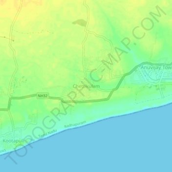 Mapa topográfico Chettikulam, altitud, relieve