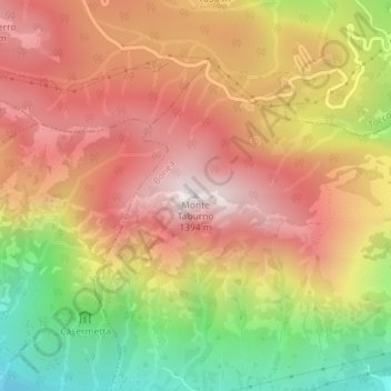 Mapa topográfico Monte Taburno, altitud, relieve