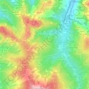 Mapa topográfico Scagno, altitud, relieve