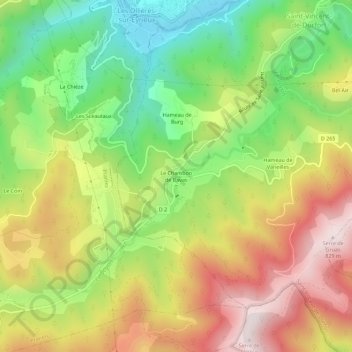 Mapa topográfico Le Chambon de Bavas, altitud, relieve