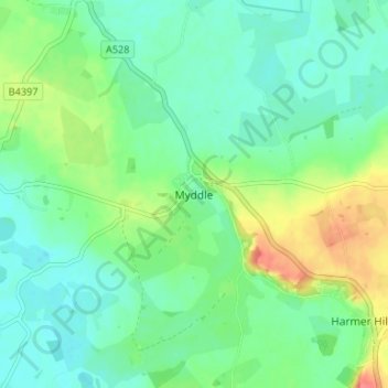 Mapa topográfico Myddle, altitud, relieve