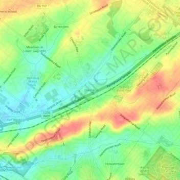 Mapa topográfico Dresher, altitud, relieve