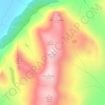 Mapa topográfico Ben Loyal, altitud, relieve
