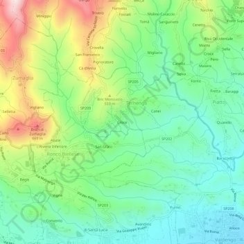 Mapa topográfico Croce, altitud, relieve