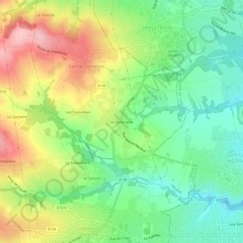 Mapa topográfico Le Quincieux, altitud, relieve