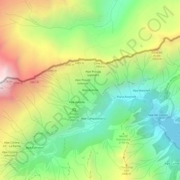 Mapa topográfico Alpe Andolla, altitud, relieve