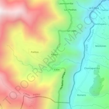 Mapa topográfico Pillate, altitud, relieve
