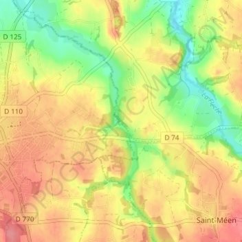 Mapa topográfico Lescoat, altitud, relieve