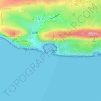 Mapa topográfico Lulworth Cove, altitud, relieve