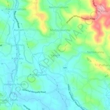 Mapa topográfico Vayala, altitud, relieve