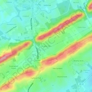 Mapa topográfico Murphy Hills, altitud, relieve