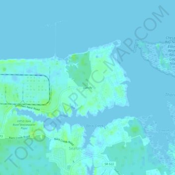 Mapa topográfico Dandy, altitud, relieve