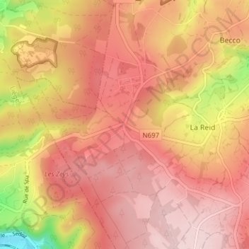 Mapa topográfico Hautregard, altitud, relieve