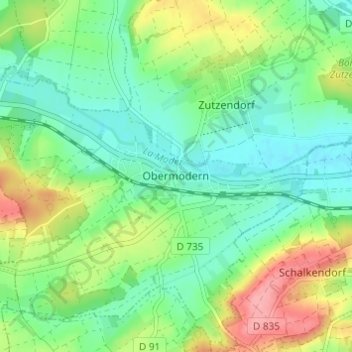 Mapa topográfico Obermodern, altitud, relieve