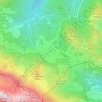 Mapa topográfico Casera Razzo, altitud, relieve