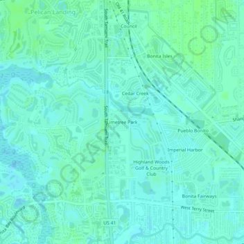 Mapa topográfico Limetree Park, altitud, relieve