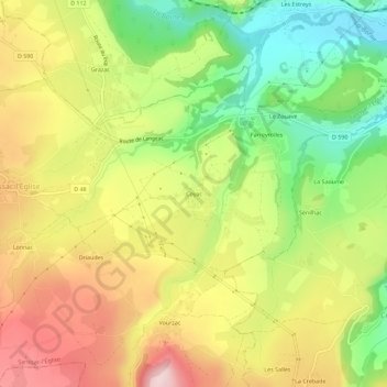 Mapa topográfico Coyac, altitud, relieve