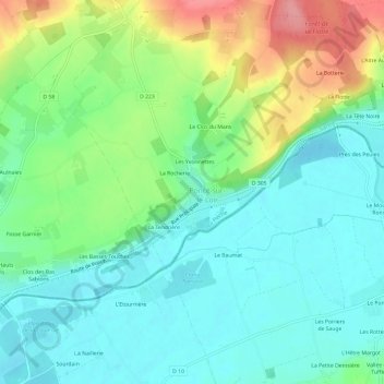 Mapa topográfico Les Chasleries, altitud, relieve