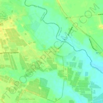 Mapa topográfico Alto de Sierra, altitud, relieve