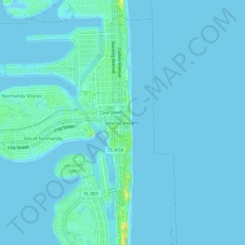 Mapa topográfico Atlantic Heights, altitud, relieve