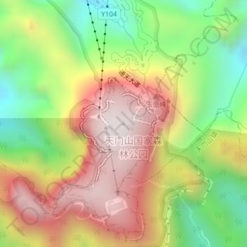 Mapa topográfico Tianmen Mountain, altitud, relieve