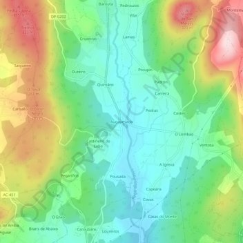 Mapa topográfico Augapesada, altitud, relieve