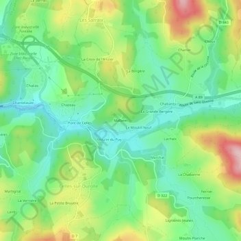 Mapa topográfico Mallaret, altitud, relieve