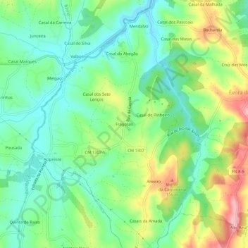 Mapa topográfico Fragosas, altitud, relieve