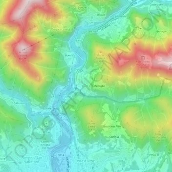 Mapa topográfico Botta, altitud, relieve