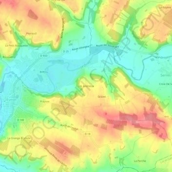 Mapa topográfico Les Andrieux, altitud, relieve