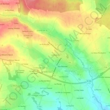 Mapa topográfico La Peignie, altitud, relieve