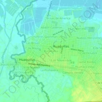 Mapa topográfico Rumiñahui, altitud, relieve