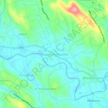 Mapa topográfico Idappadi (Edappady), altitud, relieve