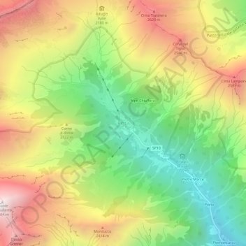 Mapa topográfico Rima, altitud, relieve