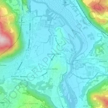 Mapa topográfico Vaccarezza Nuova, altitud, relieve