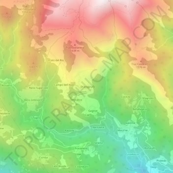 Mapa topográfico Dravugna, altitud, relieve