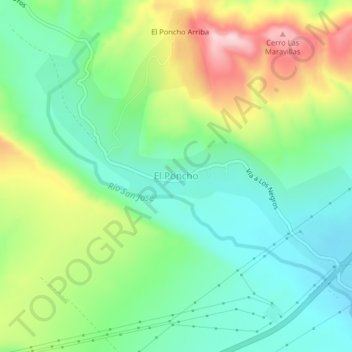 Mapa topográfico El Poncho, altitud, relieve