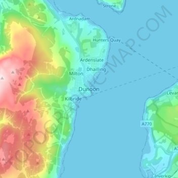 Mapa topográfico Dunoon, altitud, relieve