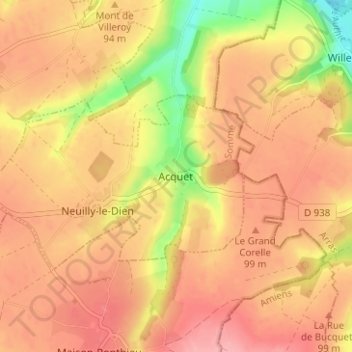 Mapa topográfico Acquet, altitud, relieve