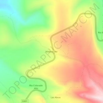 Mapa topográfico Malesayata, altitud, relieve