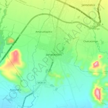 Mapa topográfico Jonacatepec, altitud, relieve