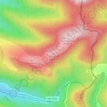 Mapa topográfico Garbisa Oriental, altitud, relieve