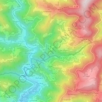 Mapa topográfico Molières, altitud, relieve
