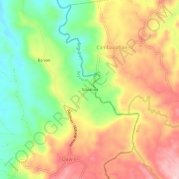 Mapa topográfico Niludhan, altitud, relieve