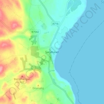 Mapa topográfico Sandhead, altitud, relieve