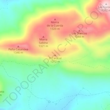 Mapa topográfico El Caracol, altitud, relieve