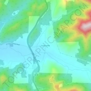 Mapa topográfico Sunny Valley, altitud, relieve