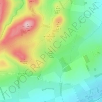 Mapa topográfico Ravens Crag, altitud, relieve