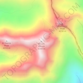 Mapa topográfico Mount Wilson, altitud, relieve