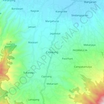 Mapa topográfico Cimaung, altitud, relieve